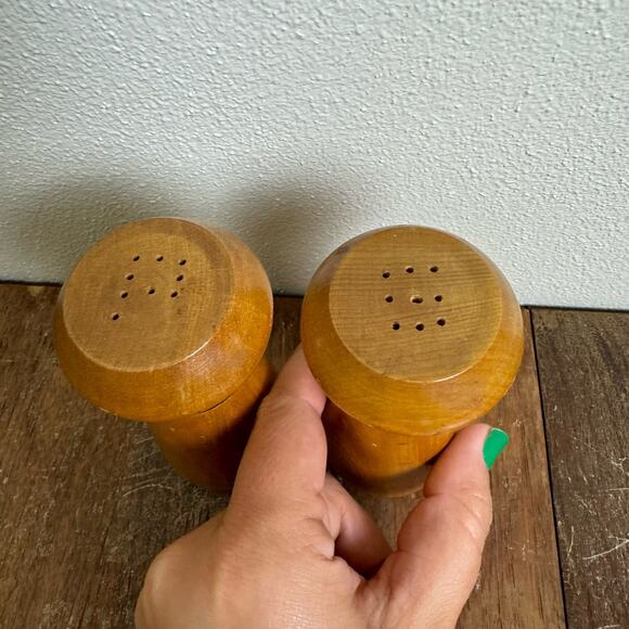 MCM Wood Salt Pepper Shakers Woodpecker Woodware Japan Atomic Mid Century Modern - Picture 6 of 7